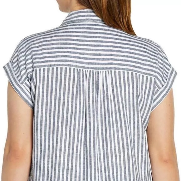 ORVIS Linen Top XXL Short Sleeve Stripe Button Up Coastal Beach Preppy Nautical - Picture 2 of 11